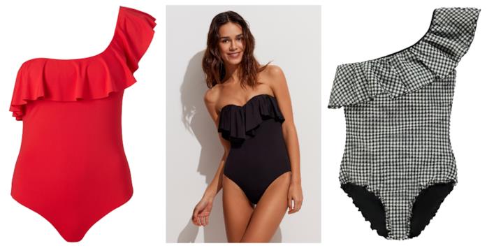 Costume intero monospalla con volant per l'estate 2018 Monospalla e con volant, i costumi di tendenza per l'estate