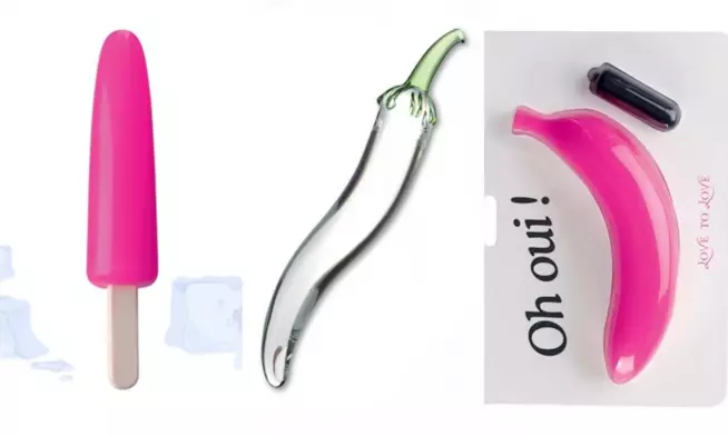 Funny sex toys: dildo e vibratori simili al cibo gadget erotici: ghiacciolo, peperoncino e banana vibrante