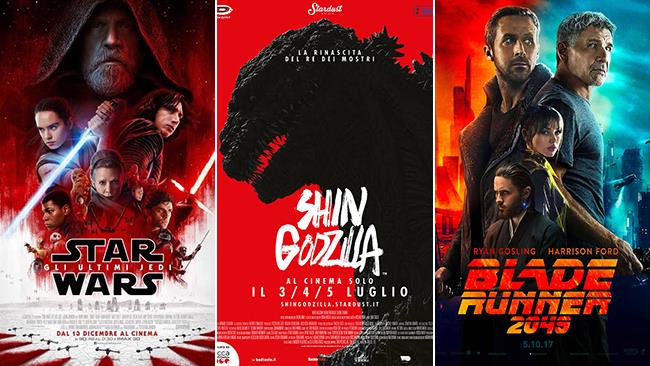 Film di fantascienza del 2017: i titoli da ricordare I poster dei film Star Wars: Gli Ultimi Jedi, Shin Godzilla, Blade Runner 2049