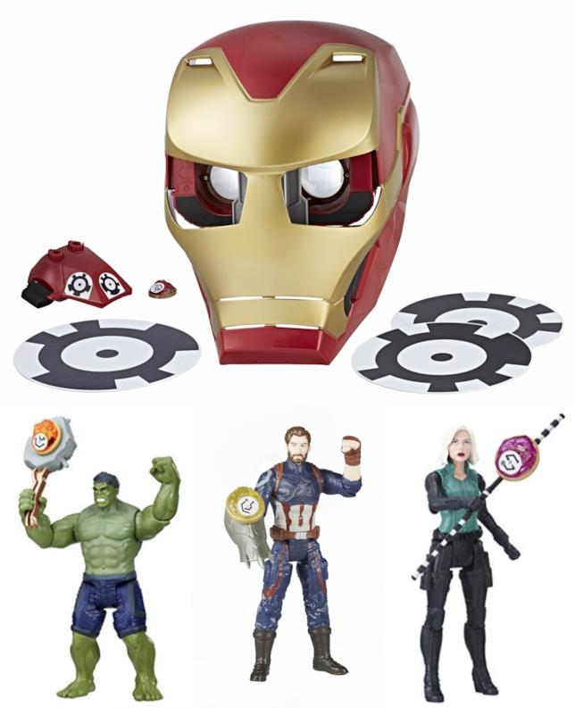 L’Elmetto Hero Vision e alcune action figure di Avengers: Infinity War L’Elmetto Hero Vision e alcune action figure compatibili