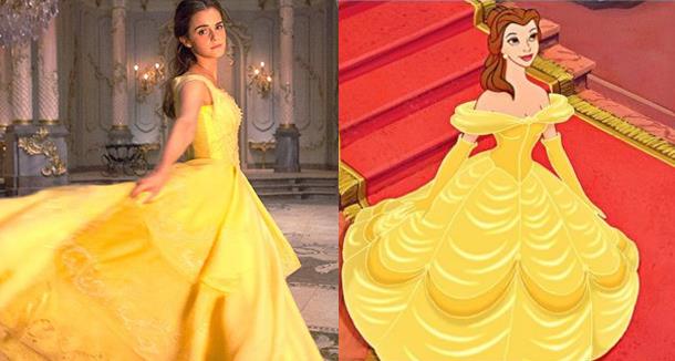 L'abito giallo di Belle Emma Watson e Belle nel film d'animazione con l'abito giallo