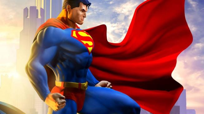 Superman è una guida e un esempio per l'Umanità Disegno di Superman con mantello svolazzante, che si staglia contro il cielo