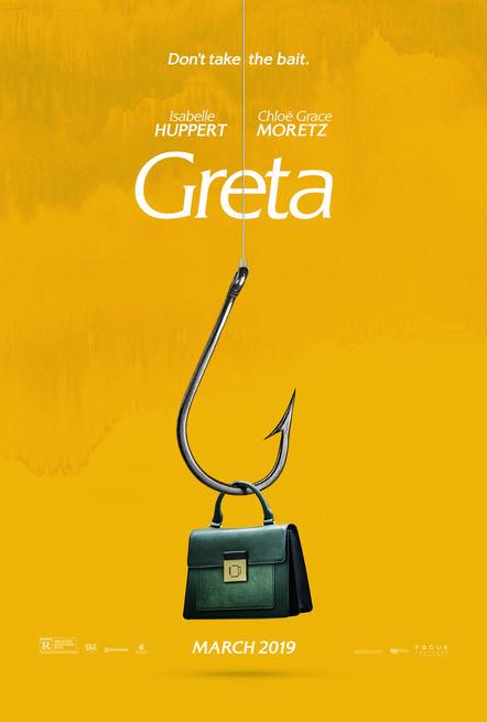 Greta, il nuovo thriller di Neil Jordan Una borsa nera appesa all'amo nel poster ufficiale di Greta