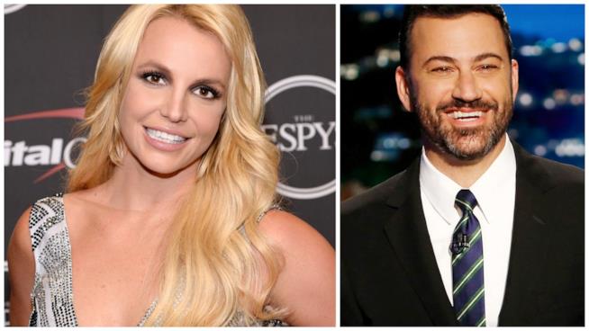 Britney Spears irrompe in camera di Jimmy Kimmel Primo piano di Britney Spears e Jimmy Kimmel