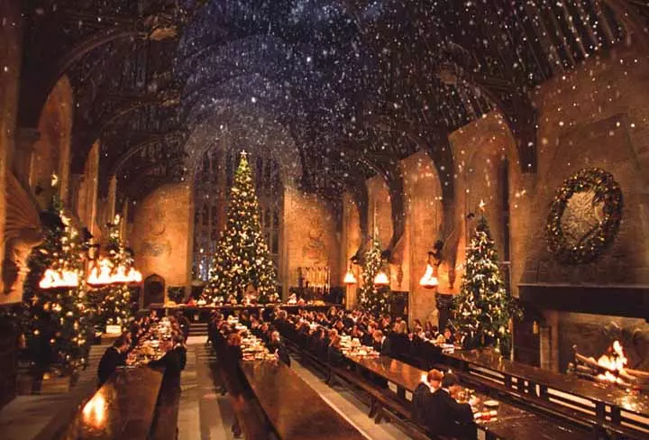 La Sala Grande addobbata per le feste di Natale Una scena tratta dai film di Harry Potter