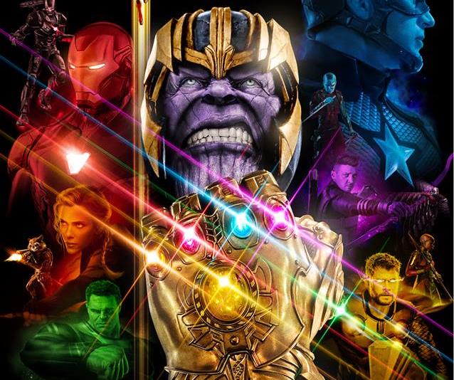 Thanos e il suo Guanto dell'Infinito circondato dagli Avengers Poster di Avengers: Endgame realizzato da John Aslarona