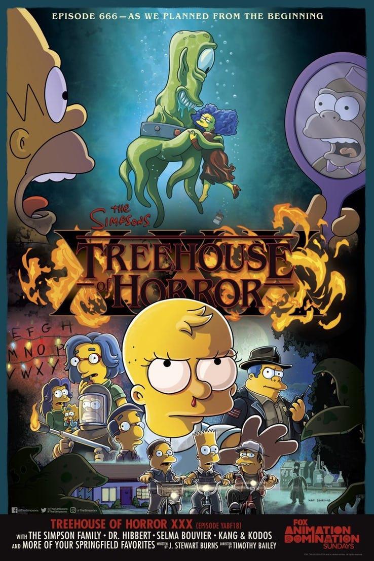 I Simpson omaggiano Stranger Things I protagonisti dei Simpson nel poster de La paura fa novanta