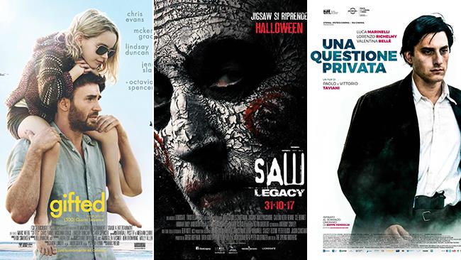 Weekend al cinema: i film in uscita il 4 e 5 novembre 2017 I poster dei film Gifted - Il Dono del Talento, Saw: Legacy e Una Questione Privata