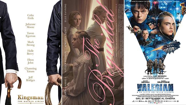 Weekend al cinema: i film in uscita il 23 e 24 settembre 2017 I poster dei film: Kingsman 2, L'Inganno e Valerian e la Città dei Mille Pianeti