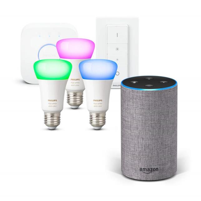 Il bundle Amazon Echo + Philips Hue White and Color Ambiance Starter Kit Immagine stampa del bundle Amazon Echo + Philips Hue White and Color Ambiance Starter Kit