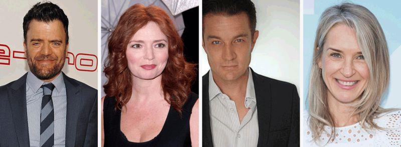 Runaways cast: gli Yorkes e gli Stein Primi piani degli attori Kevin Weisman, Brigid Brannagh, James Marsters ed Ever Carradine