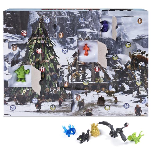 Un sacco di mini draghi in plastica nel calendario dell'avvento di Dragons Il calendario dell'avvento di Dragon Trainer