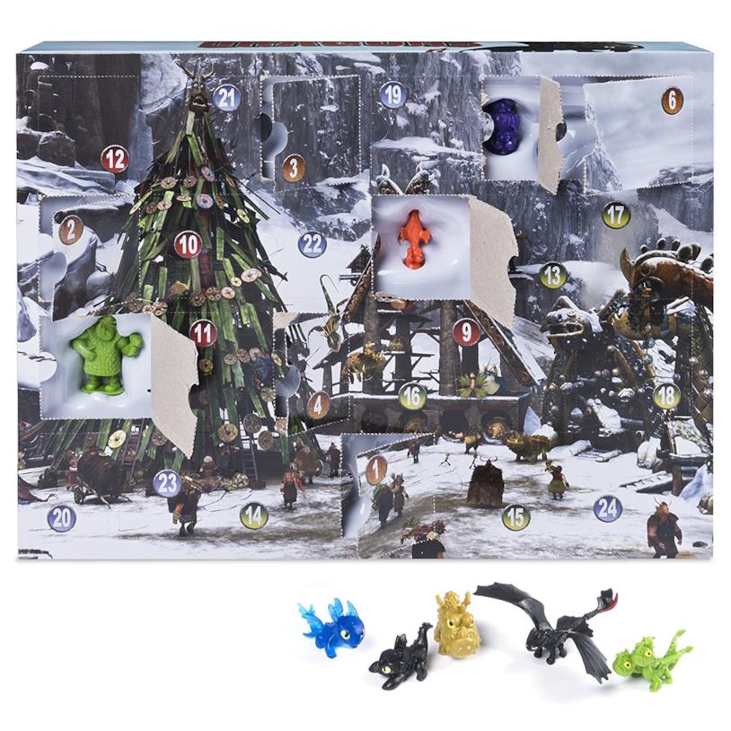 Un sacco di mini draghi in plastica nel calendario dell'avvento di Dragons Il calendario dell'avvento di Dragon Trainer
