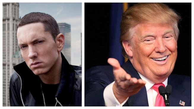 Eminem scrive un singolo contro Donald Trump Primo piano di Eminem e Donald Trump