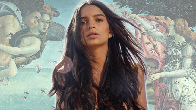 Emily Ratajkowski come la Venere del Botticelli Emily Ratajkowski in primo piano