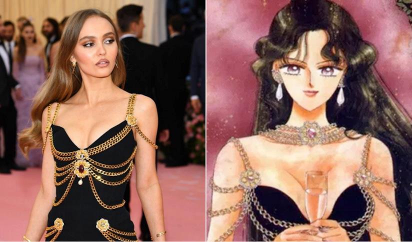 Lily-Rose Depp e il look da Sailor al MET Collage tra Lily-Rose Depp e Sailor Pluto