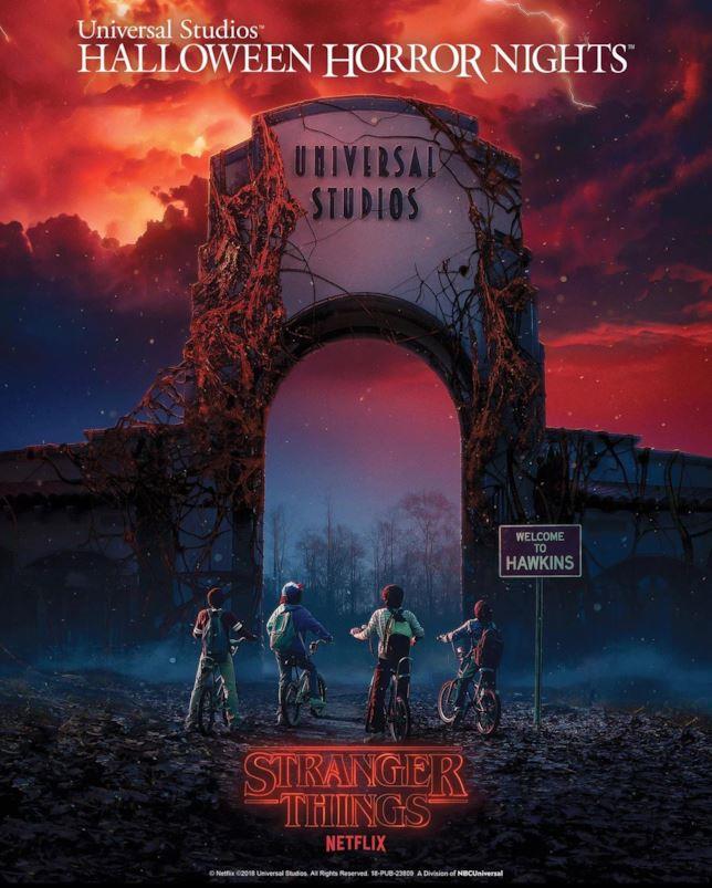 La locandina dell'Halloween Horror Nght 2018 agli Universal Studios di Olando Primo piano della locandina dell'Halloween Horror Nght 2018 agli Universal Studios di Olando a tema Stranger Things