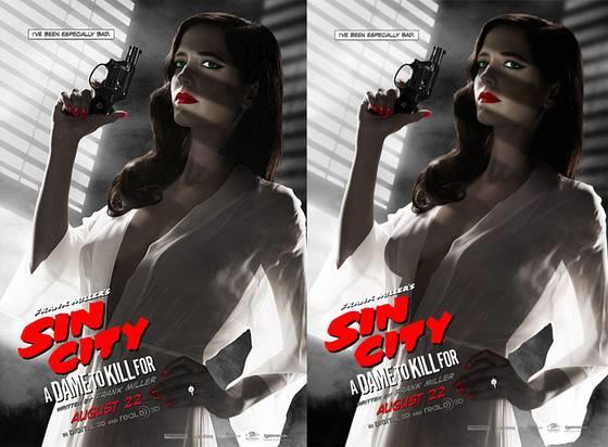 I due poster di Sin City - Una donna per cui uccidere a confronto Il poster approvato e quello censurato di Sin City - Una donna per cui uccidere