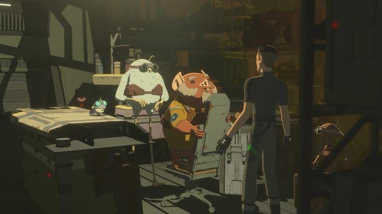 Orka e Flix insieme a KAzuda Xiono in Star Wars Resistance Scena da Dangerous Business, episodio di Star Wars Resistance