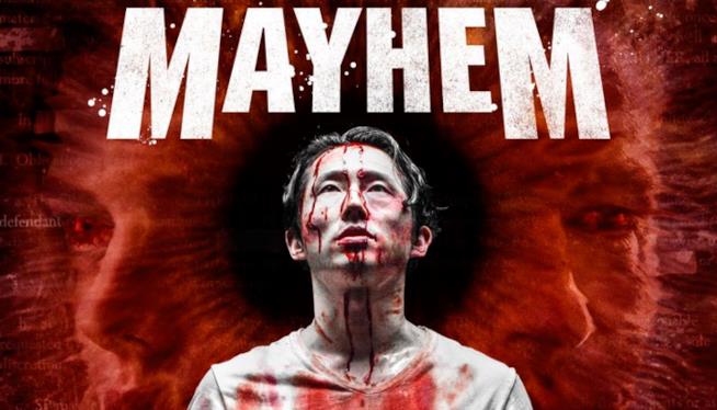 Steven Yeun nella locandina di Mayhem, il nuovo horror di cui è protagonista Steven Yeun nella locandina di Mayhem, il suo horror