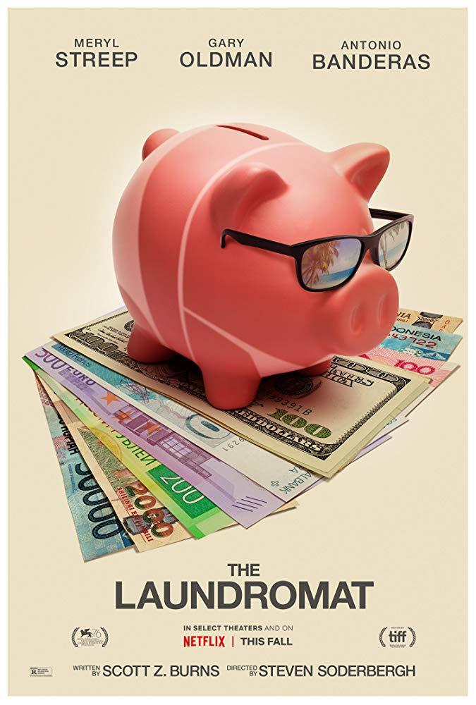 Panama Papers (The Laundromat), il nuovo film di Steven Soderbergh Un salvadanaio a forma di maialino su un letto di soldi nel poster ufficiale di Panama Papers (The Laundromat)