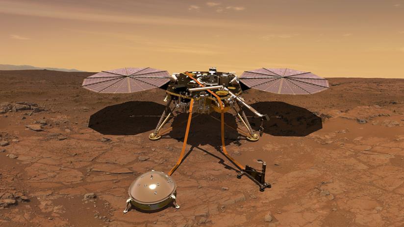 NASA riesce a registrare la prima scossa sismica e le condizioni meteo su Marte Una ricostruzione virtuale della sonda InSight