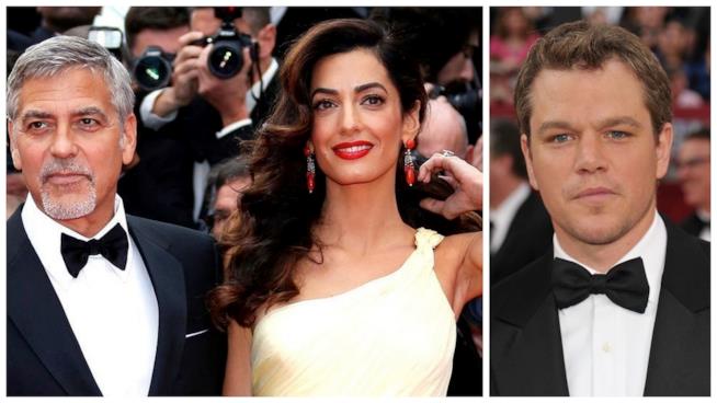 Matt Damon ha pianto sapendo della gravidanza di Amal dall'amico George Clooney Primo piano di George Clooney, Amal e Matt Damon