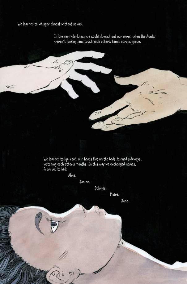 Gli incubi di Margaret Atwood diventano disegno grazie alle matite di Renée Nault Pagina 8 del graphic novel The Handmaid's Tale