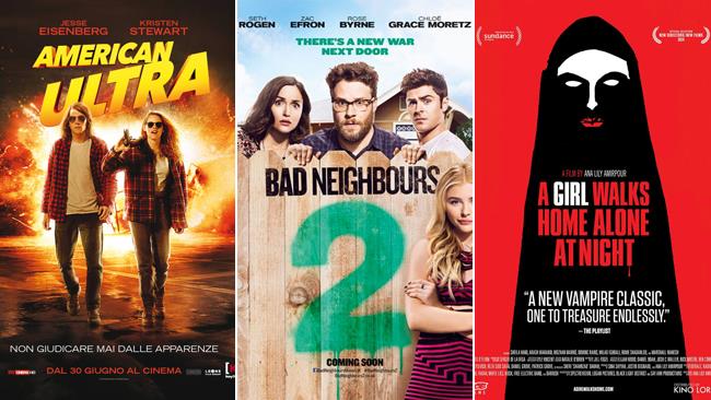Weekend al cinema: i film in uscita il 2 e 3 luglio 2016 Poster dei film American Ultra, Cattivi Vicini 2 e A Girl Walks Home Alone At Night