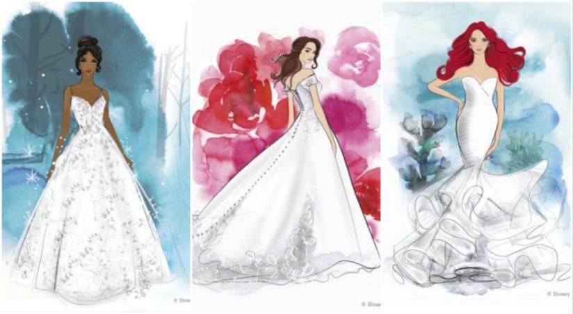 Gli abiti da sposa da principesse Disney Collage di abiti da sposa principesse Disney