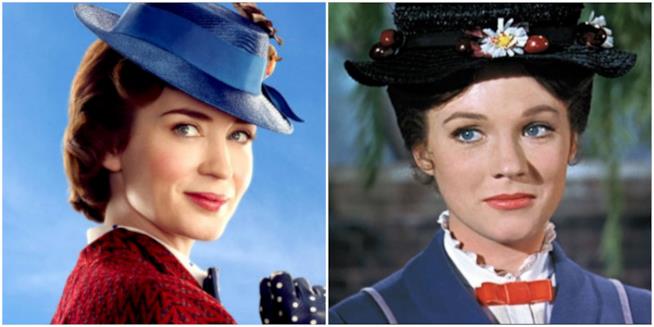 Mary Poppins a confronto Mary Poppins, collage tra la Blunt e la Andrews