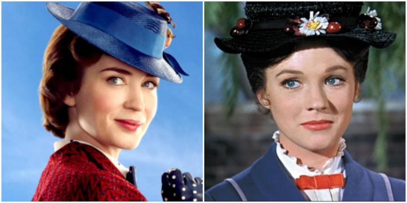 Mary Poppins a confronto Mary Poppins, collage tra la Blunt e la Andrews