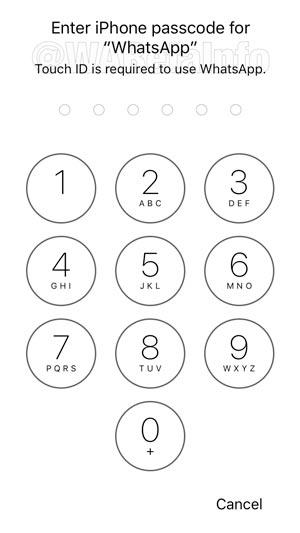 Maggiore privacy con le nuove impostazioni di WhatsApp Schermata per inserire il codice di sblocco