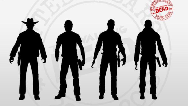 Le action figures di Rick Grimes di The Walking Dead in primo piano le sagome delle action figures di Rick Grimes di The Walking Dead