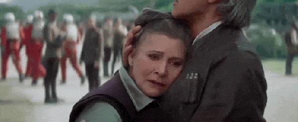 Carrie Fisher e Harrison Ford in Il Risveglio della Forza Il generale Leia Organa e Han Solo in Il Risveglio della Forza
