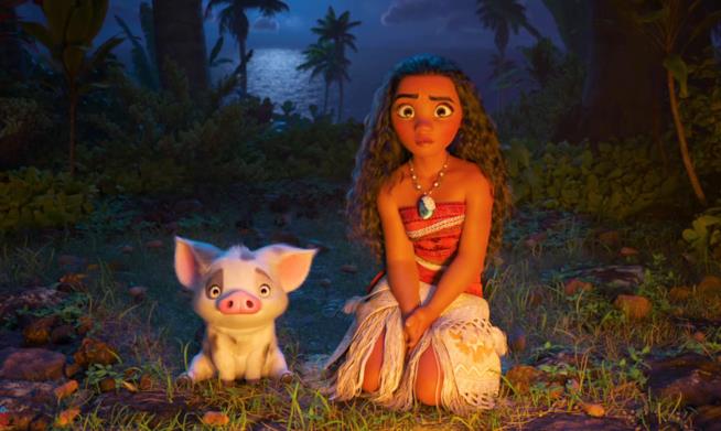 Oceania e il suo amico Pua in un'immagine del film Oceania (Moana) insieme a Pua, il suo fidato amico maialino