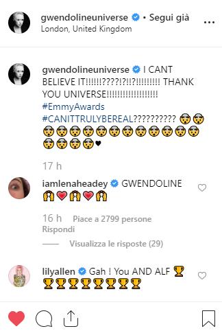 Lily Allen fa il tifo per Gwendoline Christie e Alfie Allen Il commento di Lily Allen alla nomination di Gwendoline Christie