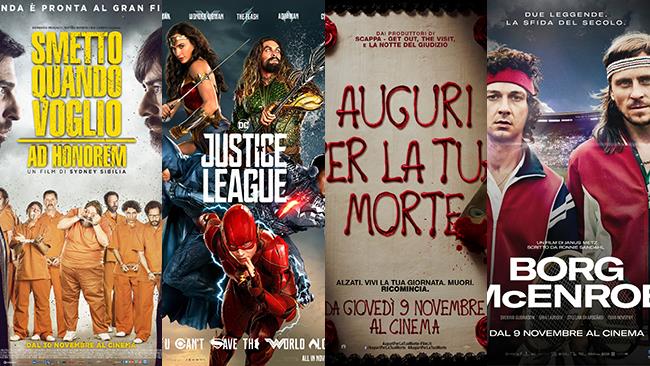 Un mese di cinema: i film in uscita a novembre 2017 I poster dei film Smetto Quando Voglio 3, Justice League, Auguri per la tua Morte, Borg McEnroe