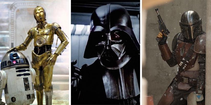 Star Wars su Disney+, ecco tutto quello che c'è da sapere e vedere Da sinistra: i droidi R2-D2 e C-3PO, Darth Vader e il mandaloriano