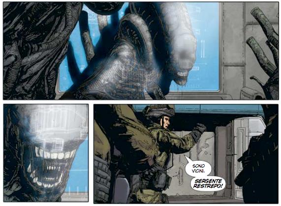 Alieni sulla stazione di rifornimento e marines Tavola di Aliens #3 con Alieni e Marine