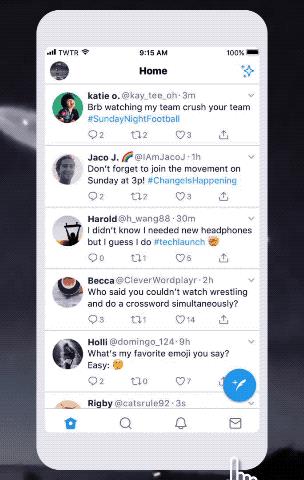 Per accedere alla fotocamera in-app di Twitter basta uno swipe verso sinistra Una GIF mostra come accedere alla fotocamera in-app di Twitter