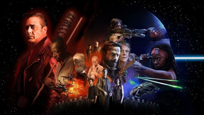 Un mash-up unisce i personaggi The Walking Dead e l'universo di Star Wars I protagonisti di The Walking Dead in un poster di Star Wars