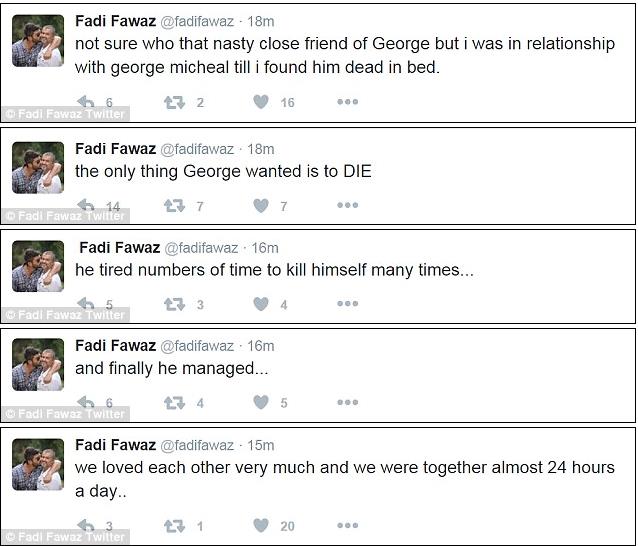 Il compagno di George Michael sostiene che lui volesse farla finita I tweet di Fadi Fawaz