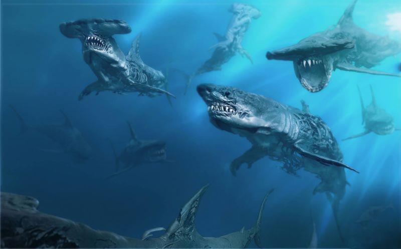 Squali fantasma: una concept art Gli squali fantasmi che vedremo in Pirati dei Caraibi 5