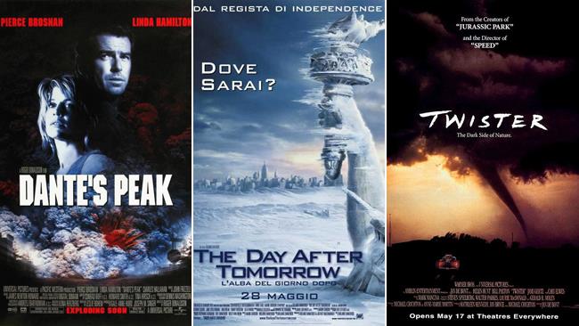 Disastri naturali: 10 film catastrofici da non perdere Le locandine dei film Dante's Peak, The Day After Tomorrow e Twister