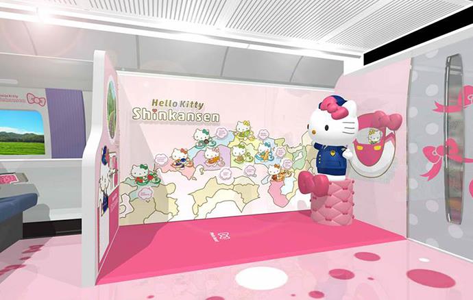 il design della carrozza Kawaii! Room dello Shinkansen a tema Hello Kitty Dettagli sul design della carrozza Kawaii! Room dello Shinkansen a tema Hello Kitty