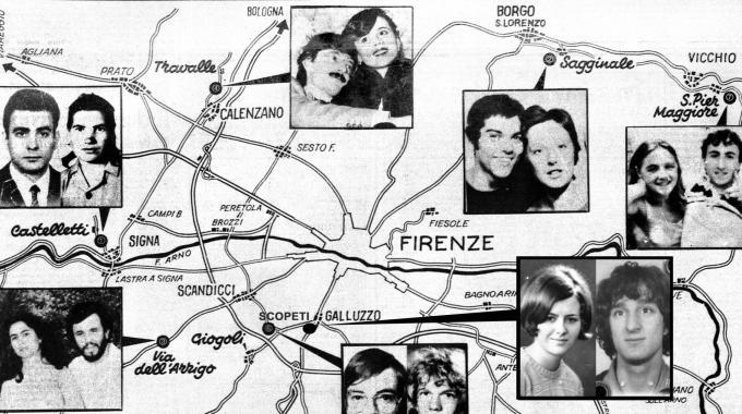 Una mappa dei delitti del Mostro di Firenze Mappa dei delitti del Mostro di Firenze