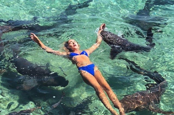 Modella morsa da squalo per fare una foto Il momento in cui è stata morsa dallo squalo