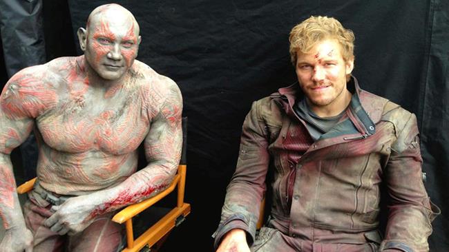 Dave Bautista e Chris Pratt Dave Bautista e Chris Pratt sul set