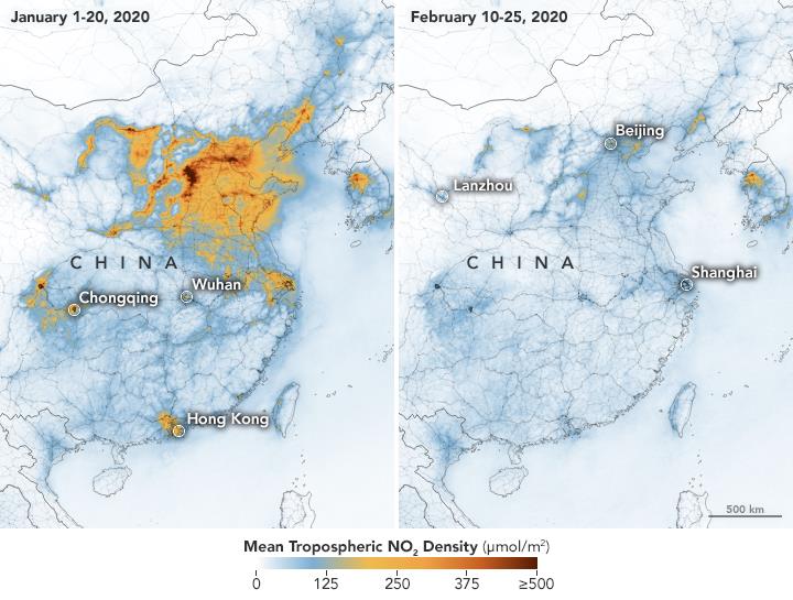 NASA, il livello di smog diminuisce in Cina grazie al coronavirus Il grafico della NASA che mostra la significativa riduzione del livello di smog in Cina in seguito al coronavirus